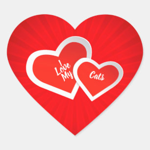 Sticker Cœur "J'aime" les coeurs rouges et blancs, mignons.