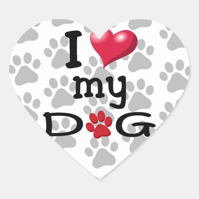 Sticker Cœur J'aime mon empreinte de patte de chien (Devant)