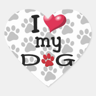 Sticker Cœur J'aime mon empreinte de patte de chien