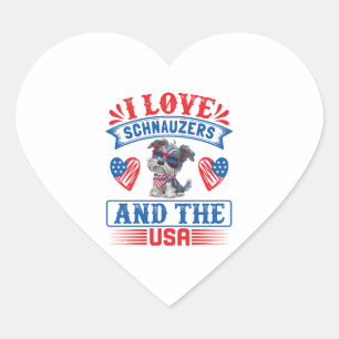 Sticker Cœur J'aime Schnauzers et les USA