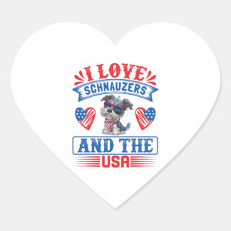 Sticker Cœur J'aime Schnauzers et les USA