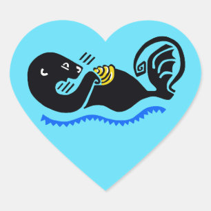Sticker Cœur J'aime Sea OTTERS - Faune - Nature - Bleu