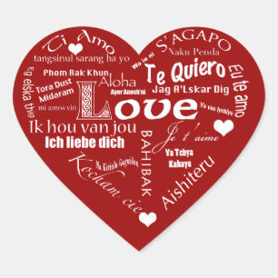Sticker Cœur J'aime Vous-Beaucoup de langues+Coeurs