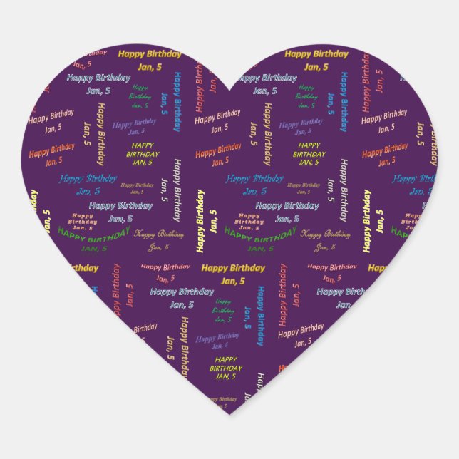 Sticker Cœur Janvier 5 Anniversaire (Devant)