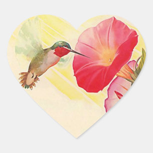 Sticker Cœur Jardin de fleurs Throated rouge de colibri