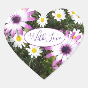 Sticker Cœur Jardin Fleur Faisy Violet Blanc Avec Amour