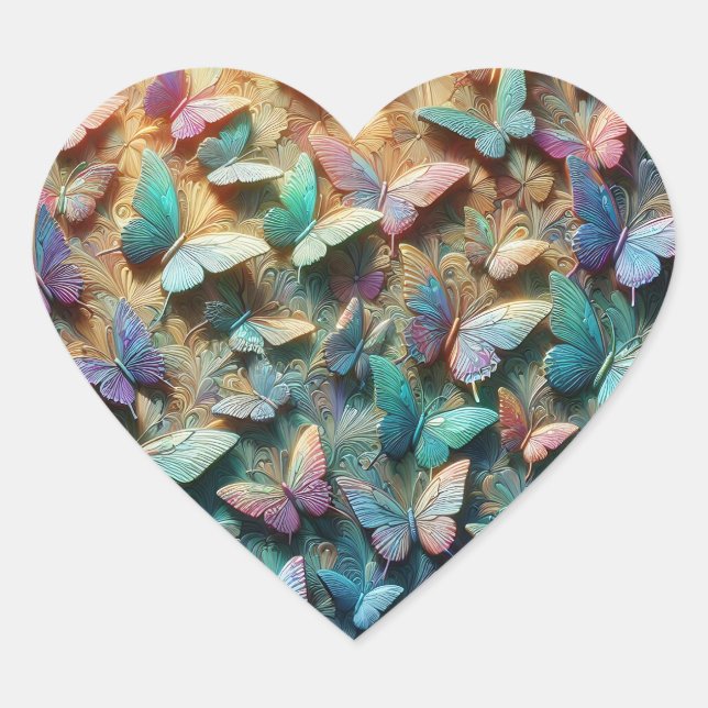 Sticker Cœur Jardin papillon iridescent (Devant)