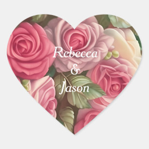 Sticker Cœur Jardin Rose victorien - Bouquet Mariage