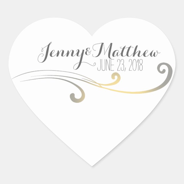 Sticker Cœur Jaune et Gris Faded Mariage (Devant)