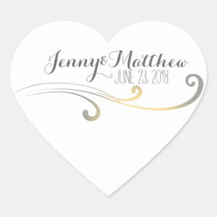 Sticker Cœur Jaune et Gris Faded Mariage