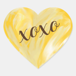 Sticker Cœur Jaune Orange Coeur d'Amour Xoxo Aquarelle Peint