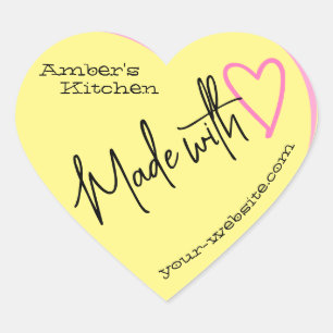 Sticker Cœur Jaune Pastel Rose De La Cuisine Fait Avec Amour