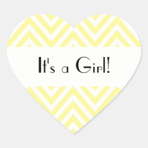 Sticker Cœur Jaune Zigzag, Jaune Chevron, Baby shower