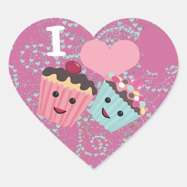 Sticker Cœur Je Coeur Cupcakes - J'aime les Cupcakes (Devant)