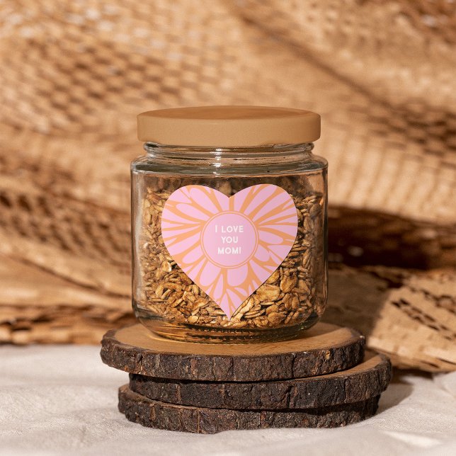 Sticker Cœur Je t'aime maman floral éclat pastel orange rose (Créateur téléchargé)