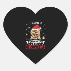 Sticker Cœur Je Veux Pour Noël Est Un Chien Poméranien Santa Ha