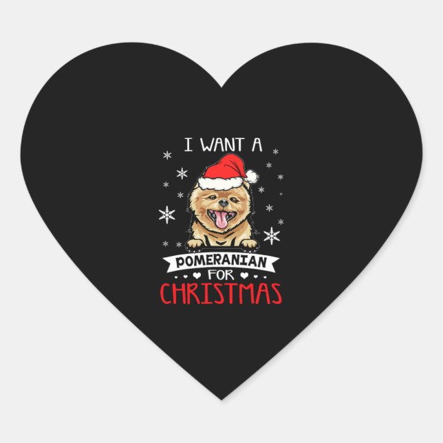 Sticker Cœur Je Veux Pour Noël Est Un Chien Poméranien Santa Ha (Devant)