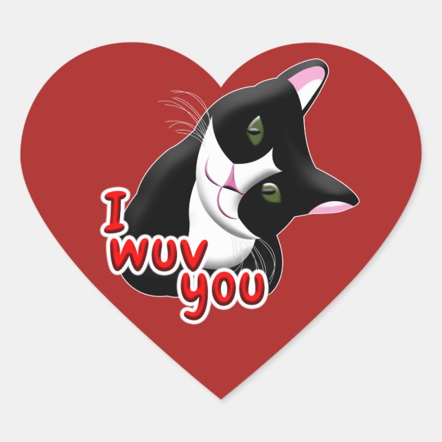 Sticker Cœur Je vous wuv Chat (Devant)