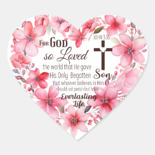 Sticker Cœur Jean 3:16 Verse de la Bible du Coeur Floral