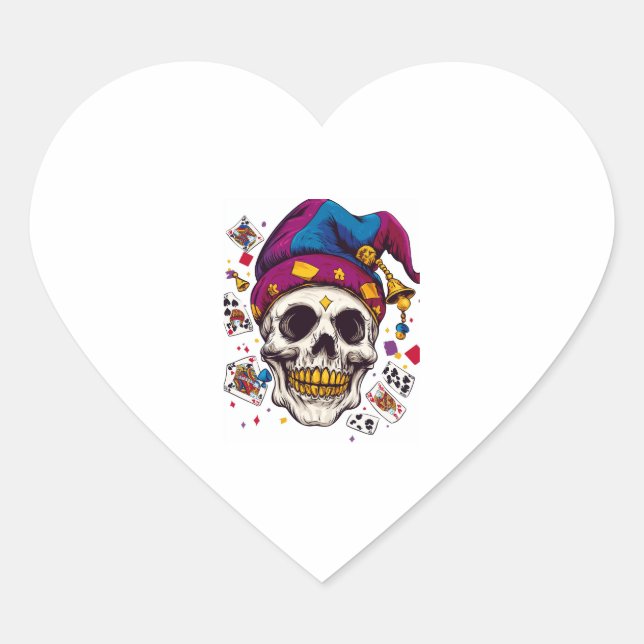 Sticker Cœur Jester Trickster Skull (Devant)