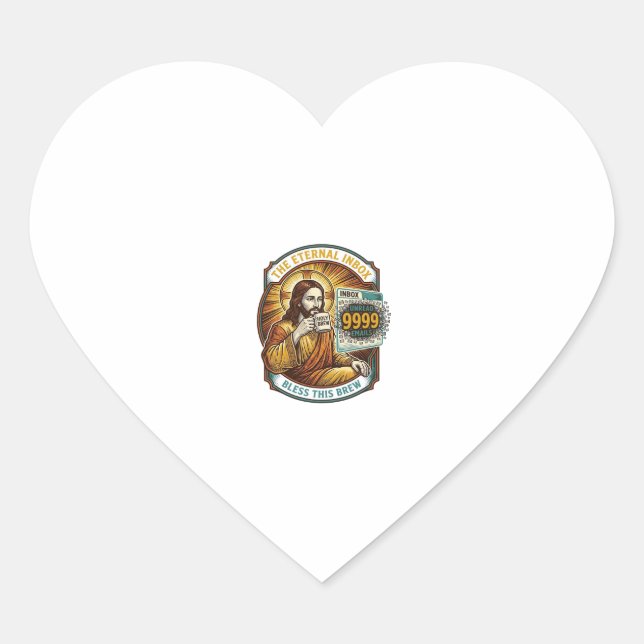 Sticker Cœur Jésus 9999 Emails Non Lus Boîte de Réception Zéro  (Devant)