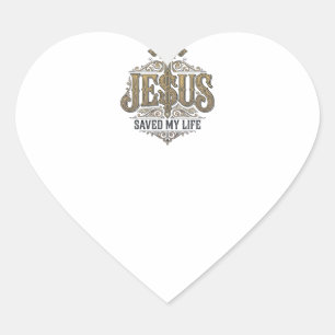 Sticker Cœur Jésus a Sauvé Ma Vie Vintage Gravure Christian Sh