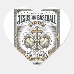 Sticker Cœur Jésus et baseball Christianisme vintage