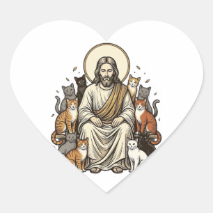 Sticker Cœur Jésus et Chats Vintage