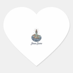 Sticker Cœur Jésus Sauve Chemise Chrétienne Vintage Lighthouse_