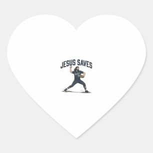Sticker Cœur Jésus Sauve Lanceur de Baseball Vintage Gravure Sh