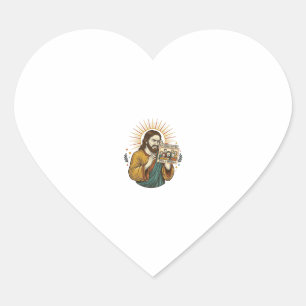Sticker Cœur Jésus Yeux Fermés Photo de Groupe Marquée Peu Flat