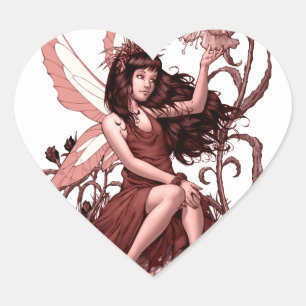 Sticker Cœur Jeune fée avec des fleurs par Al Rio