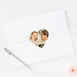 Sticker Cœur Jeunes mariés de mariage vintage, heureuse mariée