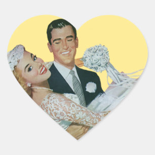 Sticker Cœur Jeunes mariés de mariage vintage, heureuse mariée