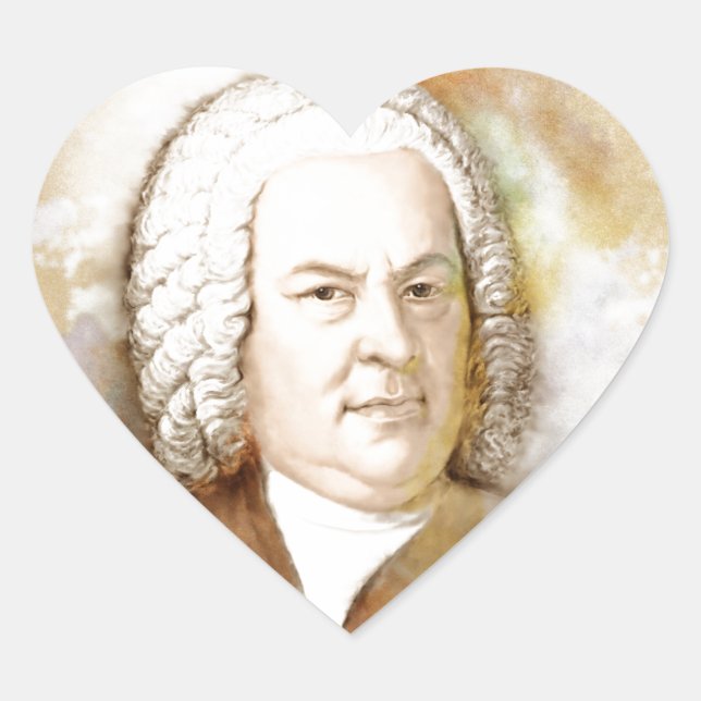 Sticker Cœur Johann Sebastian Bach Portrait en beige (Devant)