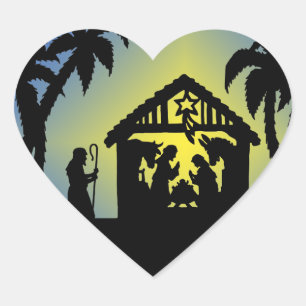 Sticker Cœur Joie de silhouette de nativité au monde