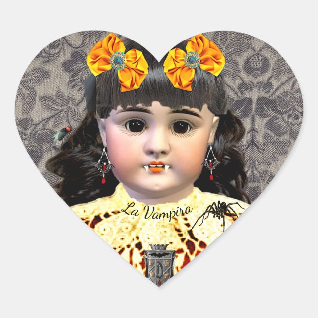 Sticker Cœur Joli bâton de poupée Vampire (Devant)