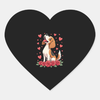 Sticker Cœur Joli Beagle avec cœurs de roses rouges floraux Sai