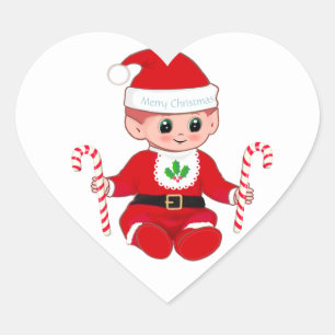 Sticker Cœur Joli bébé Noël Santa & cannes à sucre