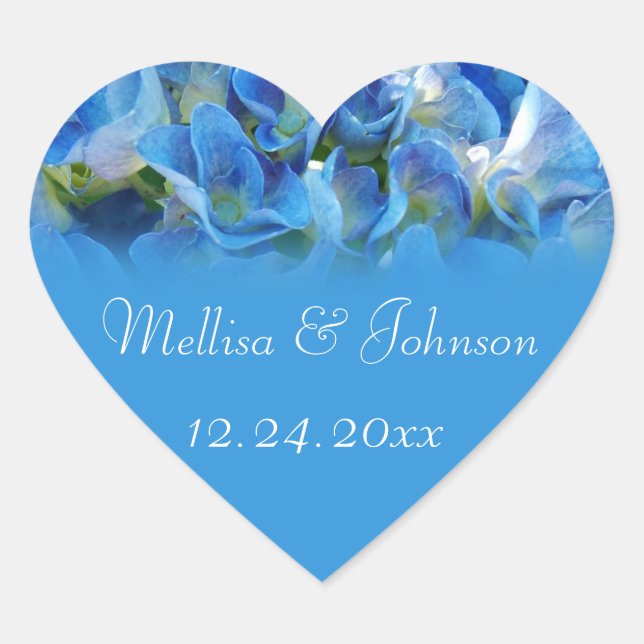 Sticker Cœur joli bleu hydrangea mariée et marié mariage (Devant)