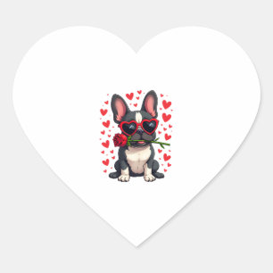 Sticker Cœur Joli Boston Terrier en Lunettes Rose Saint Valenti
