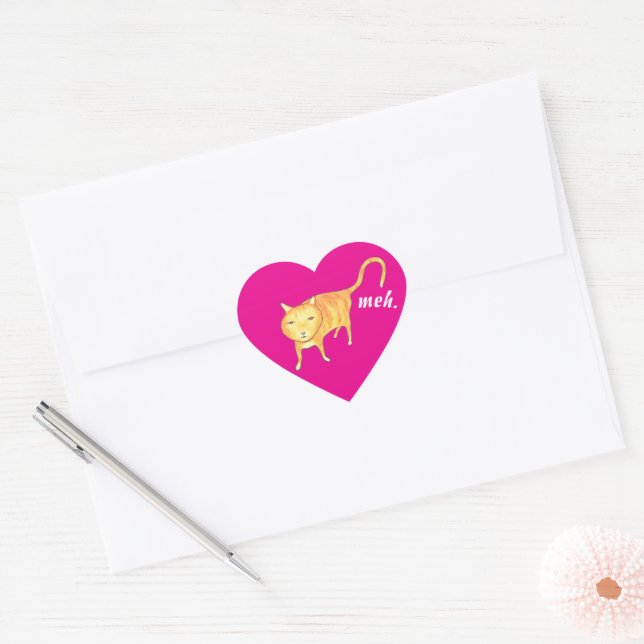 Sticker Cœur Joli Chat Orange Apathique (Enveloppe)