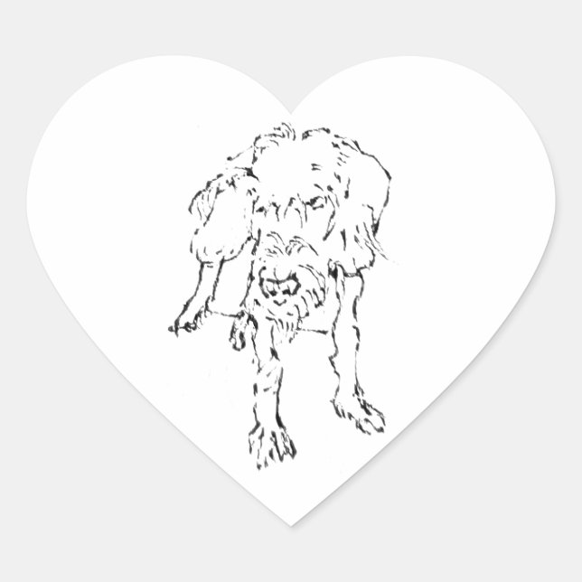 Sticker Cœur Joli chien teckel à poil dur (Devant)