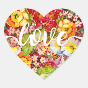 Sticker Cœur Joli motif Floral Vintage Primrose mûre Amour