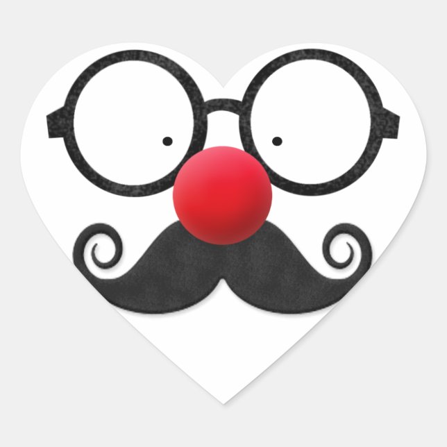Sticker Cœur Joli nez rouge rond lunettes noires moustache (Devant)