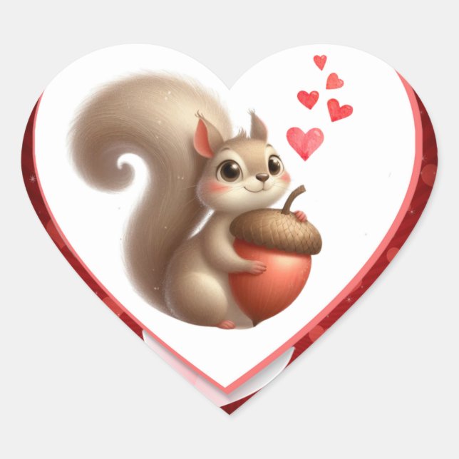 Sticker Cœur Joli petit écureuil Saint-Valentin (Devant)