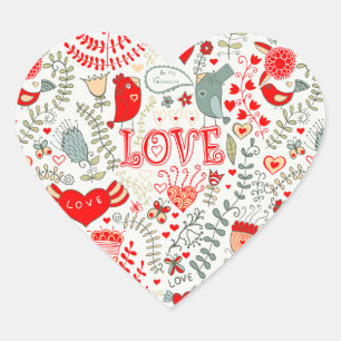 Sticker Cœur Joli Retro Floral Illustration Valentines Design