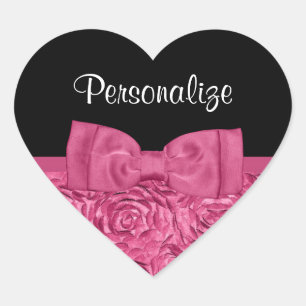 Sticker Cœur Joli rose et noir Rose Floral Chic Bow