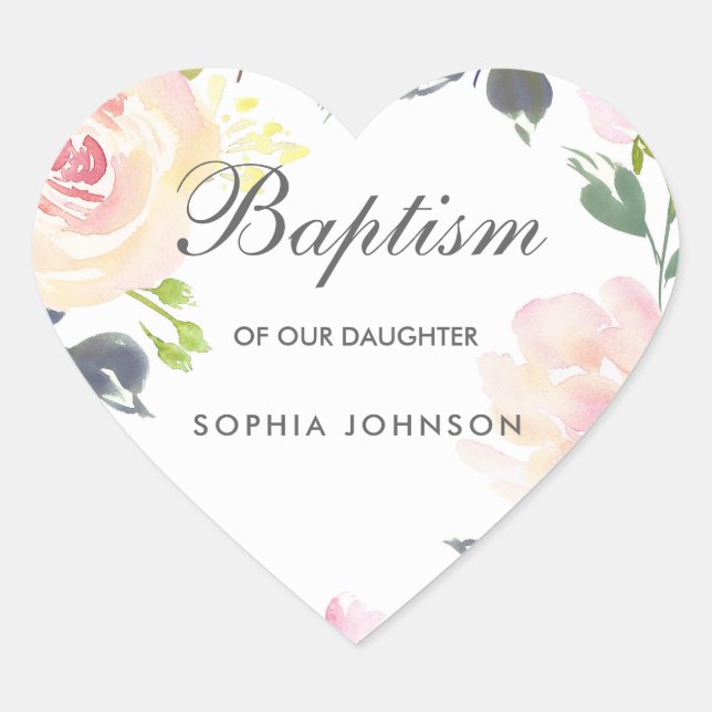 Sticker Cœur Joli rose Fleurs de Blush Baby Girl Baptism Invita (Devant)