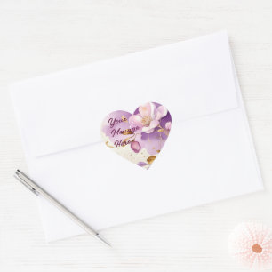 Sticker Cœur Joli violet or Floral